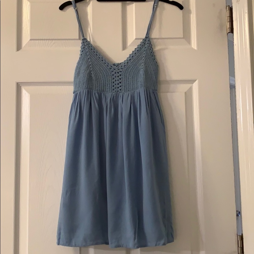 LULUs blue embroidered dress